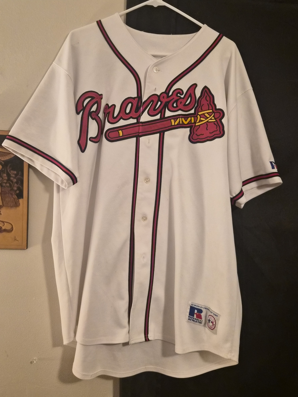 MLB Russell Athletic White Braves Baseball Jersey with Red and Gold Logo